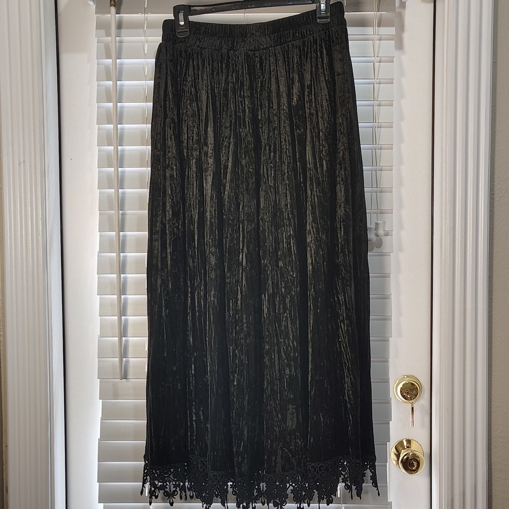 Vintage Whimsigoth Maxi Skirt Women L Lace Velvet Dark Romantic SteamPunk Black - Picture 5 of 7